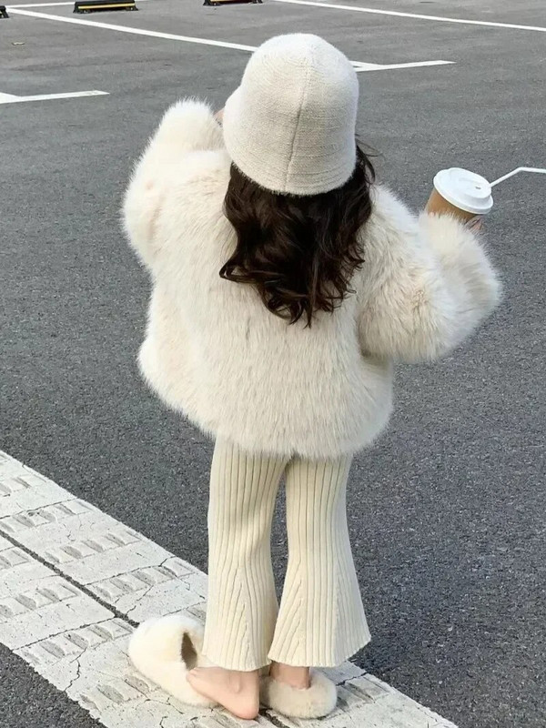 Paltai 2023 m. žiemos Naujos Merginos Pliušiniai Storinantys Vaikų Drabužiai Universalūs Kailiai Medvilnė Madingi Viršutiniai drabužiai Paprasti Šilti