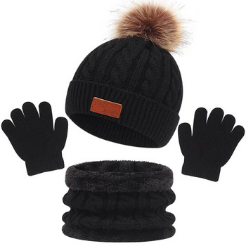 3/2 БР. Зимна топла плетена бебешка шапка и шал, комплект ръкавици, памучен комплект с помпон за малко дете, капачка с капачка, шалове, ръкавици с ръкавици, аксесоари за деца