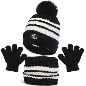 Παιδικά ζεστά γάντια καπέλο κασκόλ Χειμερινό σετ 3 τεμ. Μικρό αγόρι για κορίτσια Φουλάρι Beanie Παιδικό αντιανεμικό ζεστό καπό