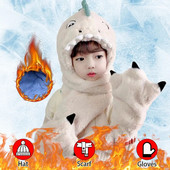 Žiemos sustorėjęs šiltas šalikas Animacinis filmas Dinozauras Pliušinė skara kepurė Šalikas pirštinės Vienas berniukas Mergaitė Ausinės kepurė Vaikiška Žieminė kepurė