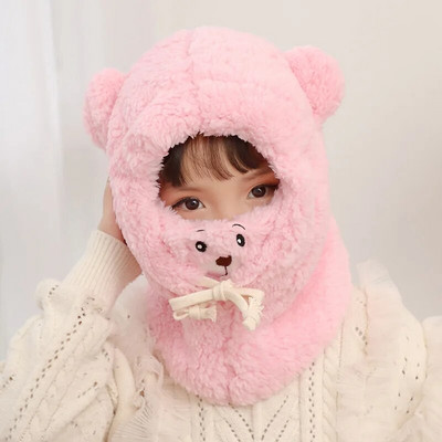 Plush Bear Lastemüts Beebitüdruk Sügis Talvine Soe Müts Sall Kinnas ühes tükis Pehme Armas Külmakindel poistele Laste Mütsid Sallmask