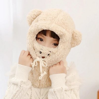 Plush Bear Lastemüts Beebitüdruk Sügis Talvine Soe Müts Sall Kinnas ühes tükis Pehme Armas Külmakindel poistele Laste Mütsid Sallmask