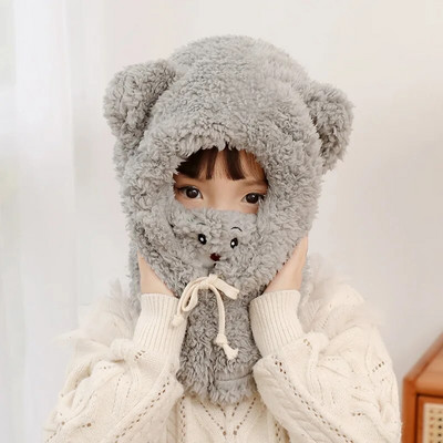 Plush Bear Lastemüts Beebitüdruk Sügis Talvine Soe Müts Sall Kinnas ühes tükis Pehme Armas Külmakindel poistele Laste Mütsid Sallmask