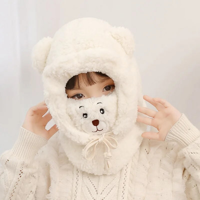 Plush Bear Lastemüts Beebitüdruk Sügis Talvine Soe Müts Sall Kinnas ühes tükis Pehme Armas Külmakindel poistele Laste Mütsid Sallmask