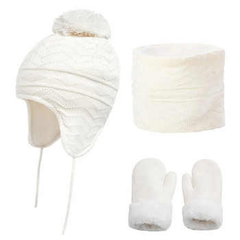 Χειμερινά καπέλα 1-6 ετών Σετ κασκόλ και γάντια για παιδιά νήπιο κοριτσάκι αγόρι ζεστό πλεκτό Earflap Beanie Fleece Cap Mitten Snow