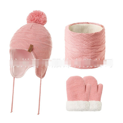 Χειμερινά καπέλα 1-6 ετών Σετ κασκόλ και γάντια για παιδιά νήπιο κοριτσάκι αγόρι ζεστό πλεκτό Earflap Beanie Fleece Cap Mitten Snow