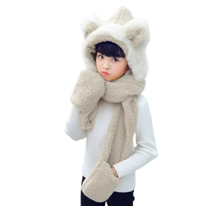 3 viename ilgas šalikas Šiltas ausų užsegimas Šalikai Kepurės Pirštinės Vaikams Mielos Žieminės Minkštos Ausinės Su pilna gobtuvu kepuraitė Gimtadienio dovanos