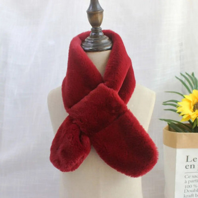 Χαριτωμένα παιδιά Χειμωνιάτικο ζεστό χοντρό σταυρό κασκόλ γιακά αγόρια κορίτσια Μονόχρωμο ψεύτικο γούνα κουνελιού Φουλάρι σάλι