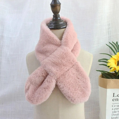 Χαριτωμένα παιδιά Χειμωνιάτικο ζεστό χοντρό σταυρό κασκόλ γιακά αγόρια κορίτσια Μονόχρωμο ψεύτικο γούνα κουνελιού Φουλάρι σάλι