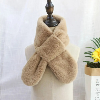 Χαριτωμένα παιδιά Χειμωνιάτικο ζεστό χοντρό σταυρό κασκόλ γιακά αγόρια κορίτσια Μονόχρωμο ψεύτικο γούνα κουνελιού Φουλάρι σάλι