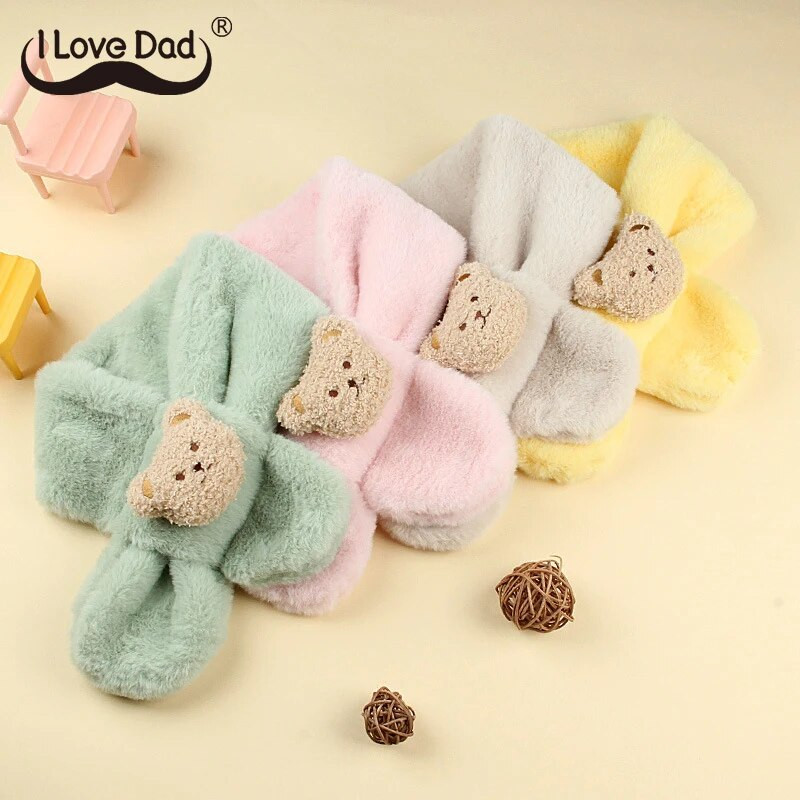 Χειμωνιάτικο ζεστό βελούδινο μωρό κασκόλ Χαριτωμένο καρούν αρκούδες αγόρι κορίτσι Κασκόλ Νεογέννητο νήπιο ψεύτικη γούνα Παιδιά σταυρός μαντήλι