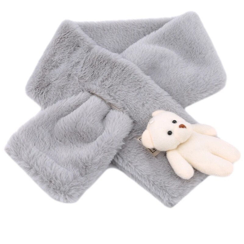 Žiemos nauji imitaciniai triušio plaukai grynos spalvos vaikiškas šalikas berniukams mergaitėms pliušinis mažas meškiukas kaklelis šiltas šalikas Nemokamas pristatymas