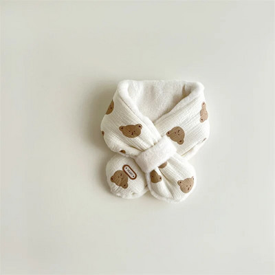 Mielas meškiukas kūdikių šalikas žiemai šiltas pliušinis kryžminis kaklaskarėlis berniukui korėjiečių animacinio filmo spaudiniu dirbtinio kailio vaikų kaklo apykaklė