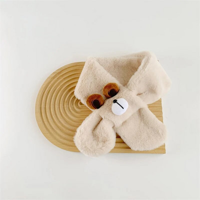 Mielas meškiukas kūdikių šalikas žiemai šiltas pliušinis kryžminis kaklaskarėlis berniukui korėjiečių animacinio filmo spaudiniu dirbtinio kailio vaikų kaklo apykaklė