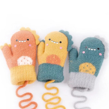 Бебешки ръкавици с анимационен динозавър Топли есенни зимни детски момичета момчешки ръкавици с цял пръст Плетени дебели детски ръкавици за деца на открито