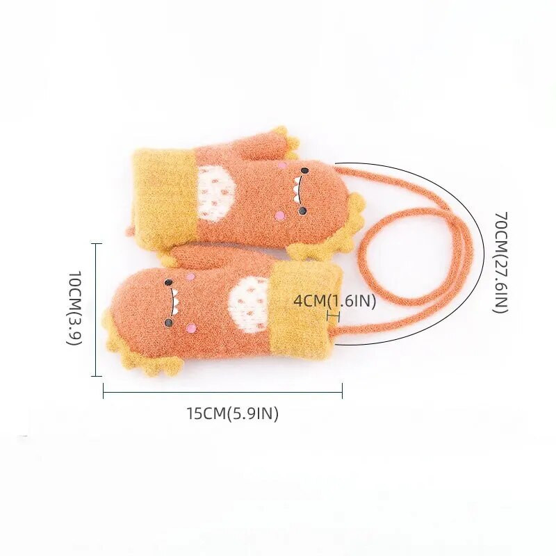 Detské rukavice s kresleným dinosaurom, teplé, jesenné a zimné, detské dievčatko a chlapec, celoprstové rukavice, pletené hrubé vonkajšie palčiaky pre batoľatá