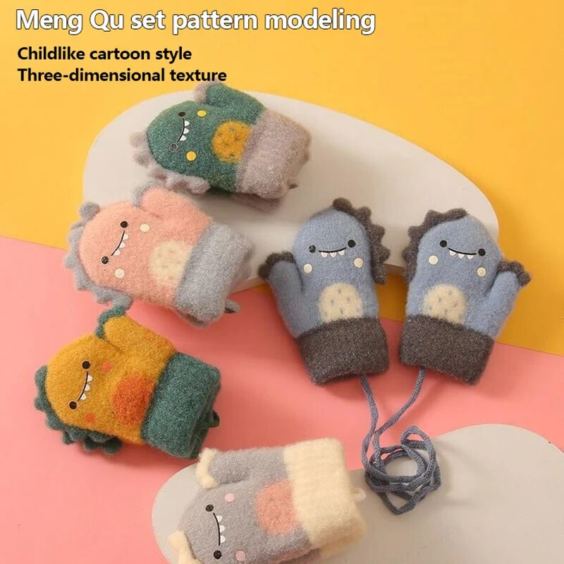 Πλεκτά χοντρά παιδικά γάντια μικρών παιδιών για παιδικά γάντια κινουμένων σχεδίων Δεινόσαυροι για μωρά Ζεστά φθινοπωρινά χειμωνιάτικα παιδικά γάντια για αγόρια