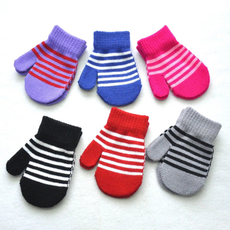 Χειμερινά 1-4Y Παιδικά Ριγέ Πλεκτά Ζεστά Γάντια για Μαθητές Νέα Χρώμα Συνονθύλευμα Γάντια Πλεκτομηχανής Πλεκτομηχανής για Ποδηλασία Σκι