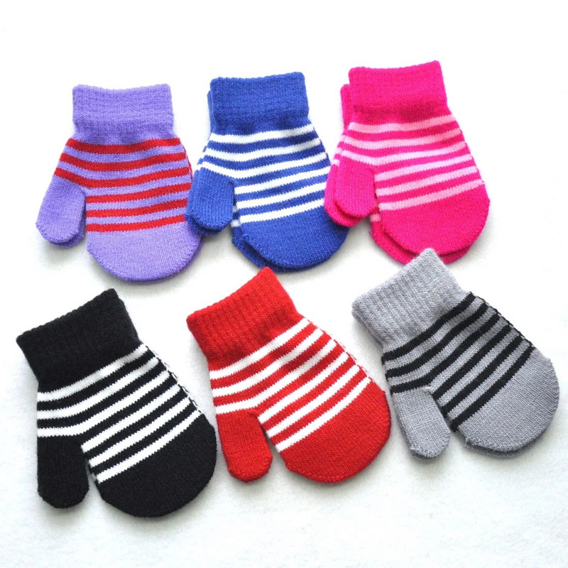 Χειμερινά 1-4Y Παιδικά Ριγέ Πλεκτά Ζεστά Γάντια για Μαθητές Νέα Χρώμα Συνονθύλευμα Γάντια Πλεκτομηχανής Πλεκτομηχανής για Ποδηλασία Σκι