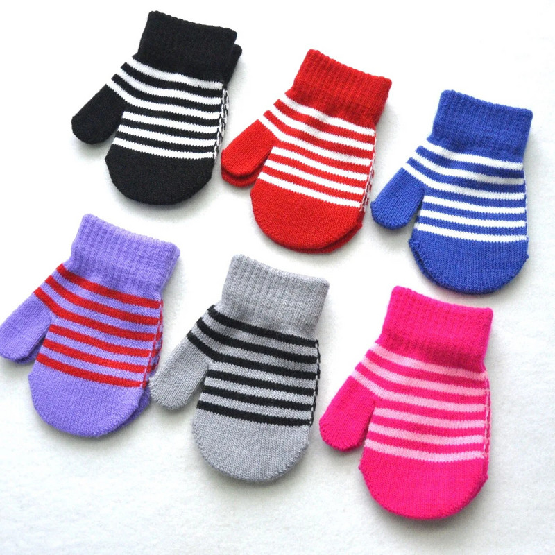 Χειμερινά 1-4Y Παιδικά Ριγέ Πλεκτά Ζεστά Γάντια για Μαθητές Νέα Χρώμα Συνονθύλευμα Γάντια Πλεκτομηχανής Πλεκτομηχανής για Ποδηλασία Σκι