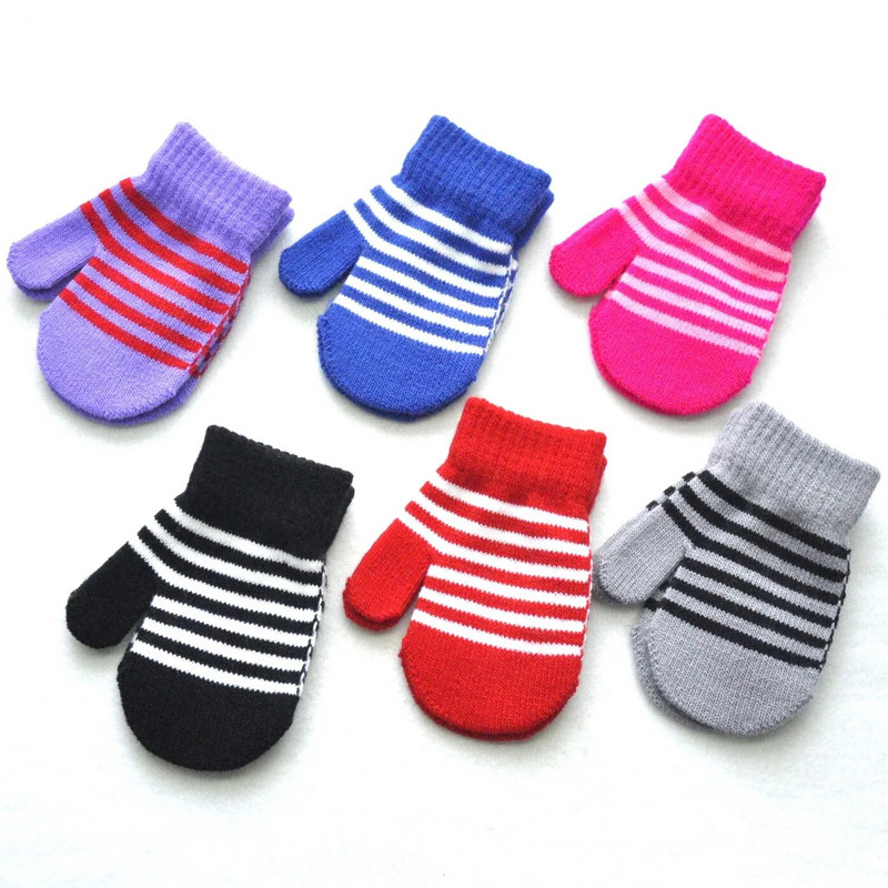 Χειμερινά 1-4Y Παιδικά Ριγέ Πλεκτά Ζεστά Γάντια για Μαθητές Νέα Χρώμα Συνονθύλευμα Γάντια Πλεκτομηχανής Πλεκτομηχανής για Ποδηλασία Σκι