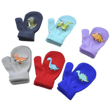 1-3Y Детски зимни удебелени плюшени топли ръкавици за момче, момиче, ученик, нов динозавър, плътни плетени ръкавици, ръкавици за колоездене на открито, ски ръкавици