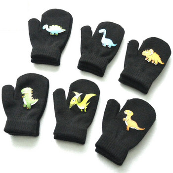 1-3Y Kids Winter Thicken Λούτρινα Ζεστά Γάντια για Αγόρι Κορίτσι Φοιτητής Νέα Πλεκτά γάντια Dinosaur Solid Πλεκτά Γάντια Ποδηλασίας Εξωτερικού Σκι