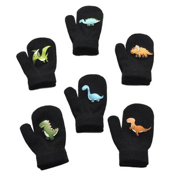 1-3Y Детски зимни удебелени плюшени топли ръкавици за момче, момиче, ученик, нов динозавър, плътни плетени ръкавици, ръкавици за колоездене на открито, ски ръкавици