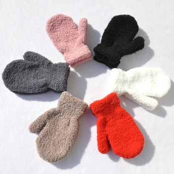 Зимни 5-11 г. Детски топли ръкавици от коралово руно за бебета ученици Нови едноцветни ръкавици за плетене на открито Колоездене Ски ръкавици