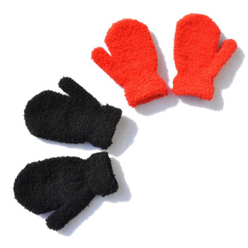 Зимни 5-11 г. Детски топли ръкавици от коралово руно за бебета ученици Нови едноцветни ръкавици за плетене на открито Колоездене Ски ръкавици