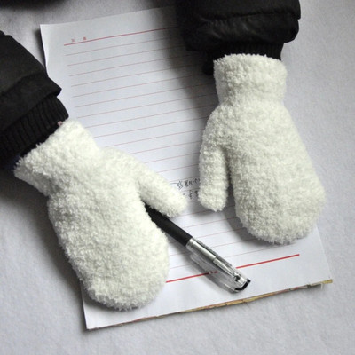 Iarna 5-11 ani Copii Coral Fleece Manusi calde pentru copii studenti Manusi noi de culoare solida Tricotat in aer liber Ciclism Schi Manusi