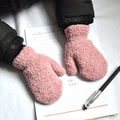 Iarna 5-11 ani Copii Coral Fleece Manusi calde pentru copii studenti Manusi noi de culoare solida Tricotat in aer liber Ciclism Schi Manusi