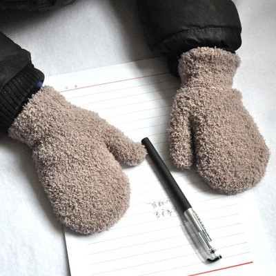 Iarna 5-11 ani Copii Coral Fleece Manusi calde pentru copii studenti Manusi noi de culoare solida Tricotat in aer liber Ciclism Schi Manusi