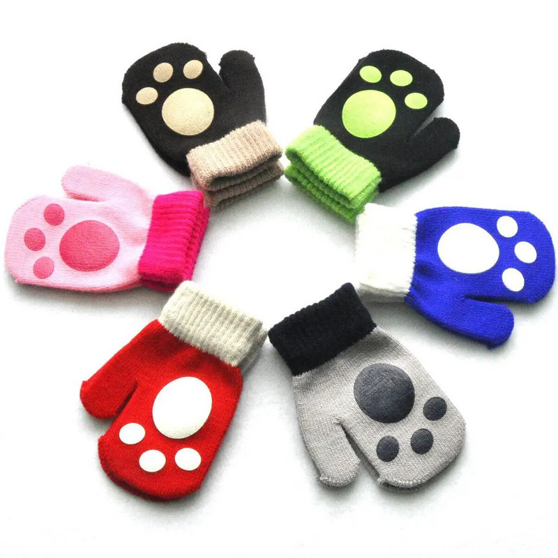 Lastele Lühikesed Kindad Talvised Beebi jalajälg Kootud Palus karvased Täissõrmega labakindad Sügisene kudumine Käesoojendaja 1-4 aastat vana
