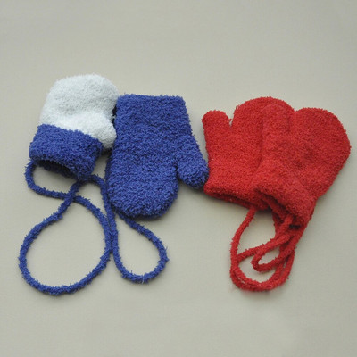 Ζεστά βελούδινα γάντια για μωρά Χειμερινά γάντια Παιδικά γάντια ολόκληρα δάχτυλα 1-3Y Παιδικά κρεμαστά λαιμό ζεστά γάντια για νεογέννητα αξεσουάρ για μωρά