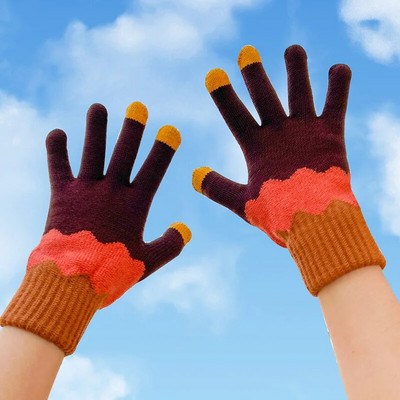 Χειμερινά χοντρά ζεστά γάντια για γυναίκες φοιτήτριες Χαριτωμένα γάντια με οθόνη αφής ηλίανθου πλεκτά Γάντια για σκι εξωτερικού χώρου ιππασίας για κορίτσια Νέο
