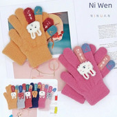 Πλεκτά ζεστά παιδικά γάντια Χειμερινά υπαίθρια ανθεκτικά στο κρύο Χαριτωμένα βελούδινα μωρά γάντια με πέντε δάχτυλα Μοτίβο κινουμένων σχεδίων Unisex