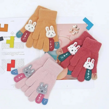 Плетени топли детски ръкавици Зима на открито Студоустойчиви Сладки плюшени бебешки ръкавици с пет пръста Анимационен модел Унисекс