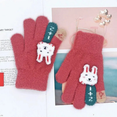 Πλεκτά ζεστά παιδικά γάντια Χειμερινά υπαίθρια ανθεκτικά στο κρύο Χαριτωμένα βελούδινα μωρά γάντια με πέντε δάχτυλα Μοτίβο κινουμένων σχεδίων Unisex
