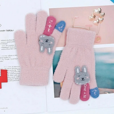 Πλεκτά ζεστά παιδικά γάντια Χειμερινά υπαίθρια ανθεκτικά στο κρύο Χαριτωμένα βελούδινα μωρά γάντια με πέντε δάχτυλα Μοτίβο κινουμένων σχεδίων Unisex