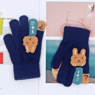 Πλεκτά ζεστά παιδικά γάντια Χειμερινά υπαίθρια ανθεκτικά στο κρύο Χαριτωμένα βελούδινα μωρά γάντια με πέντε δάχτυλα Μοτίβο κινουμένων σχεδίων Unisex