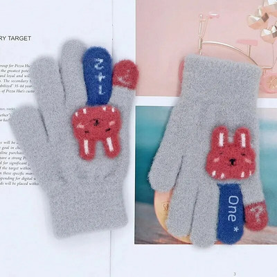 Πλεκτά ζεστά παιδικά γάντια Χειμερινά υπαίθρια ανθεκτικά στο κρύο Χαριτωμένα βελούδινα μωρά γάντια με πέντε δάχτυλα Μοτίβο κινουμένων σχεδίων Unisex