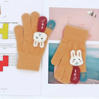 Πλεκτά ζεστά παιδικά γάντια Χειμερινά υπαίθρια ανθεκτικά στο κρύο Χαριτωμένα βελούδινα μωρά γάντια με πέντε δάχτυλα Μοτίβο κινουμένων σχεδίων Unisex