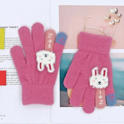 Πλεκτά ζεστά παιδικά γάντια Χειμερινά υπαίθρια ανθεκτικά στο κρύο Χαριτωμένα βελούδινα μωρά γάντια με πέντε δάχτυλα Μοτίβο κινουμένων σχεδίων Unisex