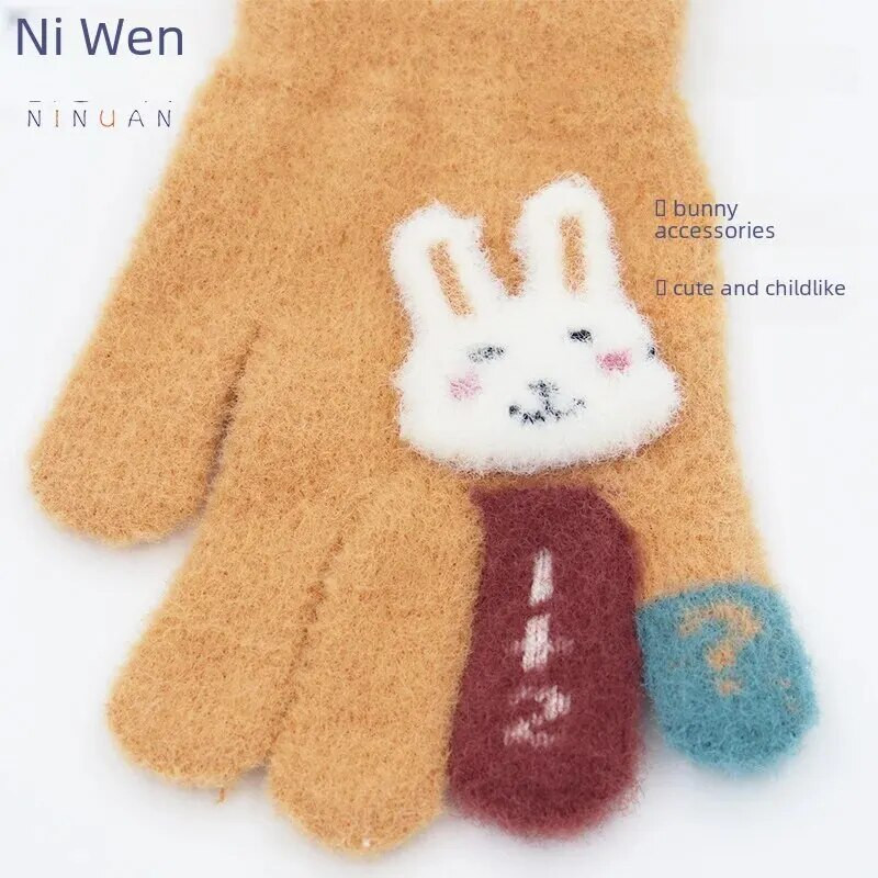 Πλεκτά ζεστά παιδικά γάντια Χειμερινά υπαίθρια ανθεκτικά στο κρύο Χαριτωμένα βελούδινα μωρά γάντια με πέντε δάχτυλα Μοτίβο κινουμένων σχεδίων Unisex