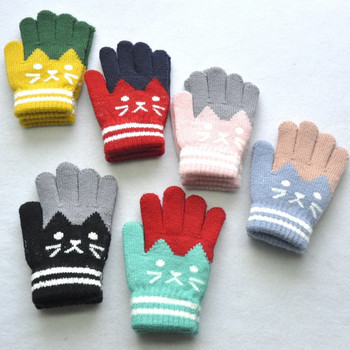 Сладки детски удебелени топли ръкавици за ученици 6-11 години зимни нови котешки плетени ръкавици за плетене на открито Колоездене Ски ръкавици