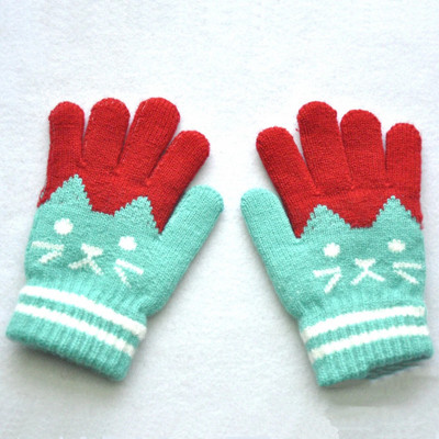 Mielos vaikų storos šiltos pirštinės studentams 6–11 m. žiema Naujos katės megztos pirštinės lauke Mezgimas dviratininkams slidinėjimo pirštinės