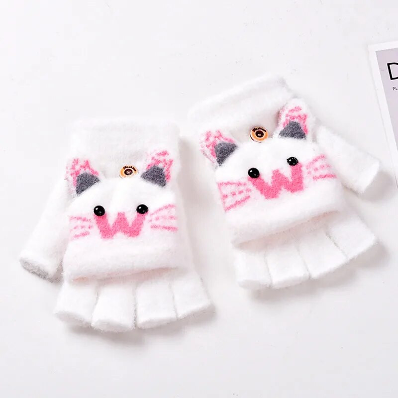 Aranyos gyerekkesztyűk télen meleg műszőrme kötött fiú lány gyerek kesztyű rajzfilm félujjas kihajtható huzat kültéri ujjatlan 5-12 éves korig