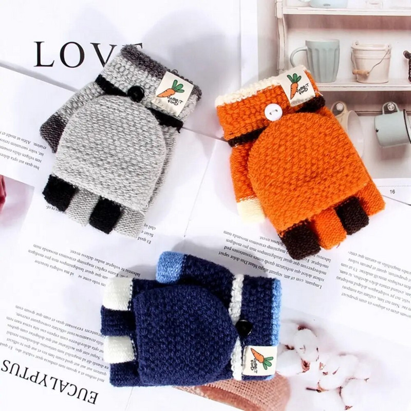 Χαριτωμένα χειμωνιάτικα ζεστά κινούμενα σχέδια Baby Thicken Γάντια Παιδικά Κοριτσάκια Γάντια Παιδιά Πλεκτά Γάντια Flip Over Γάντια Παιδιά 3-5 ετών