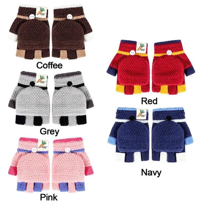 Χαριτωμένα χειμωνιάτικα ζεστά κινούμενα σχέδια Baby Thicken Γάντια Παιδικά Κοριτσάκια Γάντια Παιδιά Πλεκτά Γάντια Flip Over Γάντια Παιδιά 3-5 ετών